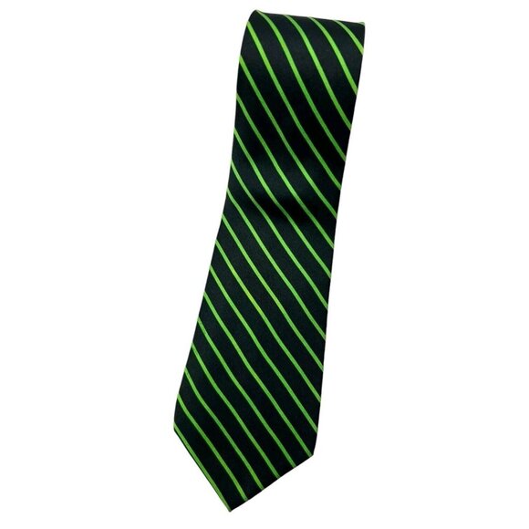 Barbaro Other - BARBARO Men's Silk Necktie LUXURY Tie Black Green Striped W:3.5" EUC